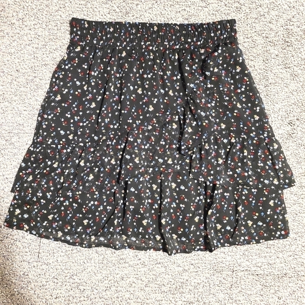 Autres Filles Y2K Floral Print Fairycore Mini Skirt Tiered Ruffle Hem Small
